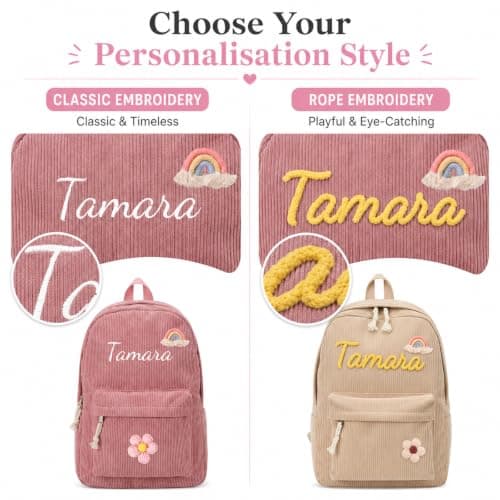 Personalised Children's Backpack, Corduroy Kids Backpack, 15L, Khaki — view 2