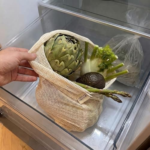 Studio Linen Reusable Produce Bags — Organic Cotton Mesh Bags for Fruit and Vegetables, Washable Drawstring Storage Bags, Set of 2 — view 4