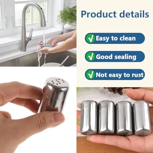 2 Pcs Salt and Pepper Shaker, Mini Stainless Steel Salt and Pepper Pots, Portable S and P Shaped Hole Salt and Pepper Set for Kitchen Travel Camping Restaurant Salt Pepper Spice Sugar(Silver) — view 4