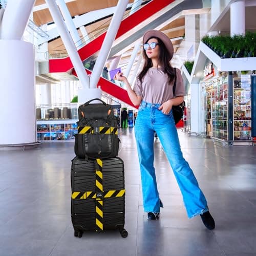 Adjustable Luggage Straps for Secure Travel,TSA Approved Heavy Duty Suitcase Belts with Quick-Release Buckle,Durable Travel Straps for Luggage Protection and Easy Identification 3 Pack (Black Yellow) — view 5