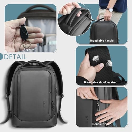 HEROIC KNIGHT Mens Business Rucksack, 15.6 Inch Laptop Backpack‑Black — view 4