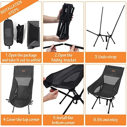 Rainberg Ultra Lightweight High Back Camping Chair, Folding Chair, Camping Chairs for Adults, Foldable Garden Outdoor Picnic BBQ Chairs. (Pack of 2, Black) — view 5