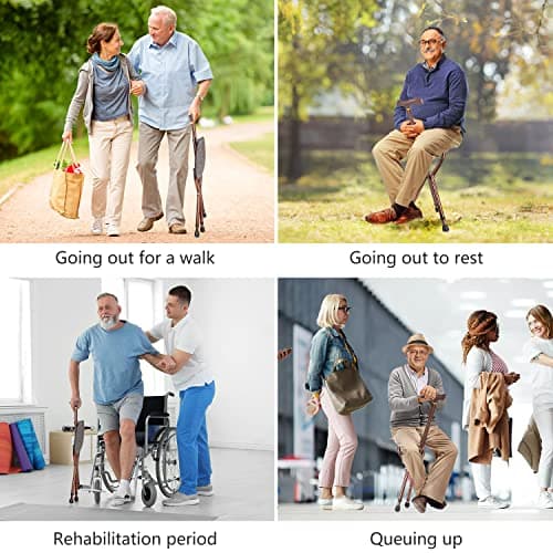LINGTHIN Walking Stick with Seat for Men 265 lbs Capacity, Large Seat Board Height Adjustable Foldable Walking Cane with Seat, Cane Stool for Elderly Men, Adults and Convalescent People. — view 6
