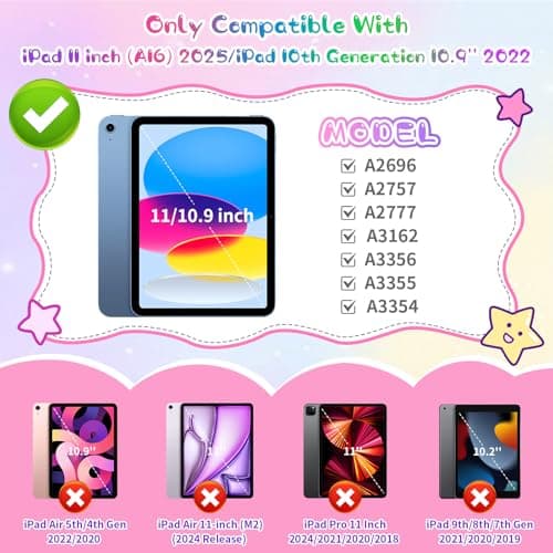 Aolcev for iPad A16 11th Generation Case 11 inch 2025, iPad 10th Generation Case 10.9 2022 Kids Girls with Shoulder Strap 360°Rotating Stand Unicorn Keyring Soft Silicone Protective Cover-Rose Pink — view 2