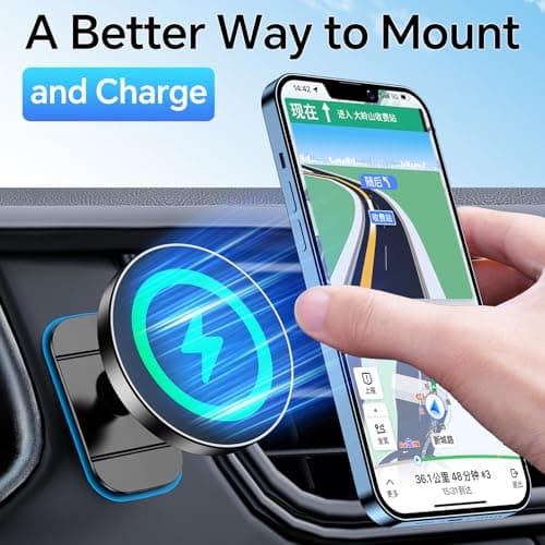 Coolpow for Magsafe Car Mount Charger【100% Stable】15W Magsafe car charger for Dash Vent【Super Magnet】Magnetic Phone Holder for Car Accessories Phone Holder Wireless Charger for iPhone 17 Pro Max 16 15 — view 4