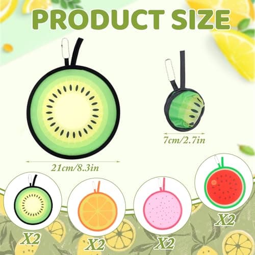 KASURE 8 PCS Foldable Fan, Fruit Round Handheld Folding Fan, Portable Cooling Fans with Beautiful Patterns, Summer Handheld Fan for Outdoor Travel, Party Wedding favors, Photo Props — view 2
