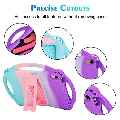 TopEsct Kids Case for iPad Mini 7 (A17 Pro) 2024 /iPad Mini6 2021, Shockproof Silicone Cover with Handle Stand for 8.3" iPad Mini 6th/7th Gen,Puple and Turquoise — view 4