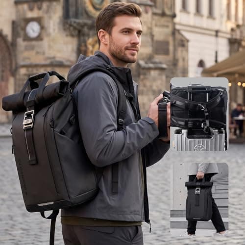 Besnfoto Camera Backpack, Waterproof Travel Camera Bag for Photographer Expandable Roll Top Photography Case for DSLR SLR Mirrorless Camera Fit up to 15.6 inch Laptop with Rain Cover — view 5