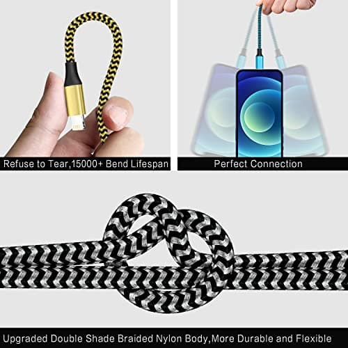 Yavud For iPhone charger cable 3Pack 6FT/1.8M Lightning Cable Nylon Braided MFi Certified USB Long Phone Charging Lead Compatible with iPhone 14 pro max 14 pro 13 12 11 XS X XR 8 7 6 plus — view 3