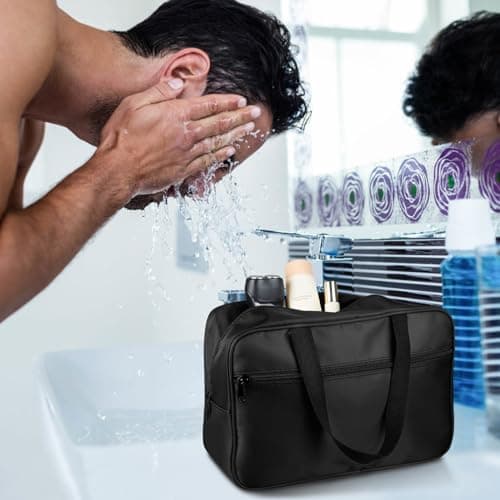 FITDON Full Size Toiletry Bag Large Travel Wash Bag, Portable Makeup Bag Organizer Shaving Gym Shower Bathroom Bag, Black — view 3