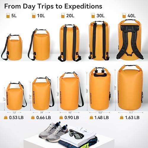 MARCHWAY Floating Waterproof Dry Bag Backpack 5L/10L/20L/30L/40L, Roll Top Sack Keeps Gear Dry for Kayaking, Rafting, Boating, Swimming, Camping, Hiking, Beach, Fishing (Deep Yellow, 10L) — view 4