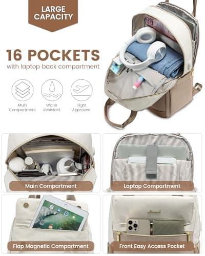 LOVEVOOK Backpack Womens, 15.6 Inch Fashion Laptop Rucksack Bag for Ladies, Lightweight Computer Backpack Work Bag with USB Port, Casual Daypacks Back Pack for School Uni Travel, Beige Khaki — view 3