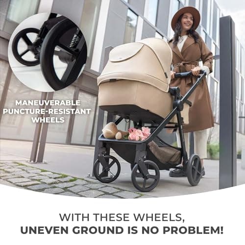 Kinderkraft Newly 4 in 1, Stroller, Pushchair, Travel System, Pram, Newborn Baby, Large Hood, Accessories, Easy Folding, Included Car Seat with ISOFIX Base, from Birth up to 22 kg, Black — view 5