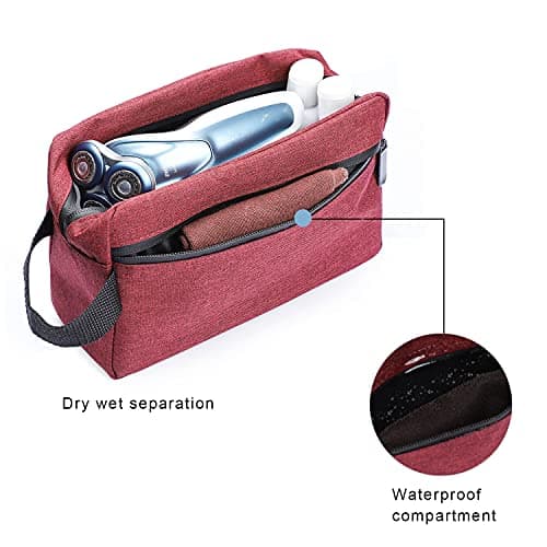 Toiletry Bag for Men, Etercycle Portable Travel Wash Bag, Waterproof Toiletries Cosmetic Organizer Bag, Gym Shaving Shower Bathroom Bag, Dopp Kit Make Up Bag with Handle (Wine Red) — view 4