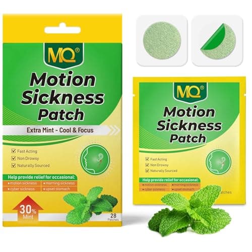 MQ Motion Sickness Patches, 28 Pcs Mint Flavor Travel Sickness Patches Non Drowsy Anti Nausea Patches Sea Sickness Patches for Cruise, Car, Plane