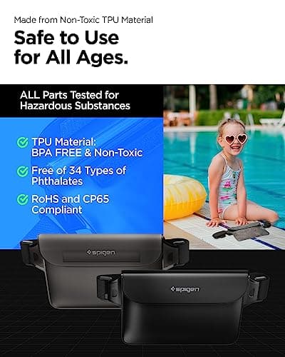 Spigen [2 Pack] Aqua Shield Waterproof Dry Bag, [Quad Seal Tech] [Non-Toxic TPU Material] IPX8 Waterproof Bags with Adjustable Waist Strap - Black — view 4