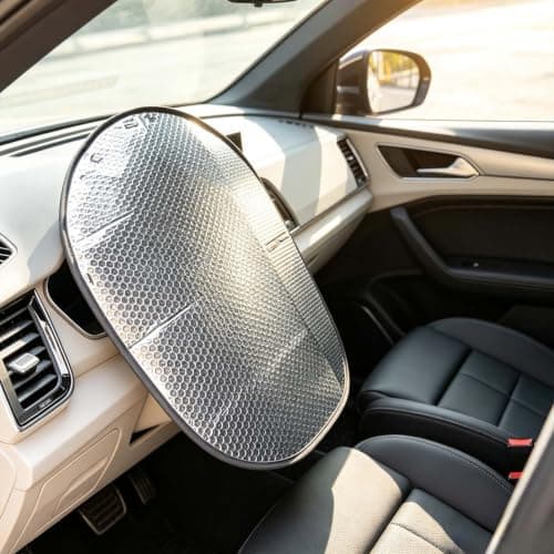 Car Steering Wheel Sun Shade Cover, Steering Wheel Covers for Heat | Folding Sunshade Wrap,Round Heat Reflective Shield For Summer Automotive SUV RV Truck Travel Camping — view 4