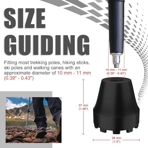 supregear 8-Pack Replacement Rubber Tips for Trekking Poles and Walking Sticks, Anti-Slip Shock-Absorbing Black Feet Caps, Universal Fits 11 mm Standard Hiking Canes and Collapsible Walkers — view 2