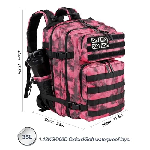 LHI Tactical Military Backpack for Men and Women 35L Army Assault Pack Bag Small Rucksack with Bottle Holder - Pink Tie-Dye — view 3
