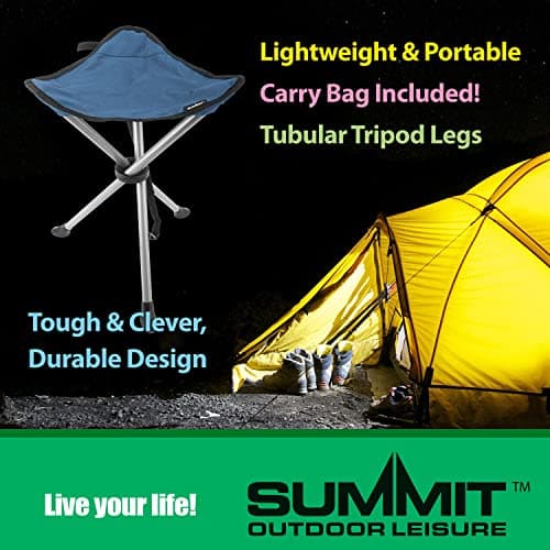 VFM e-Store - Indigo Blue Camping Stool - Small Folding Tripod Stool, Foldable Chair for Adults By Summit Outdoor Leisure - Lightweight, Compact Design Perfect for Hiking, Fishing, and Camping — view 2