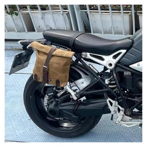 NOKRGQW Motorcycle Saddle Bag Satchel Vintage Motorcycle Side Waterproof Oil Wax Canvas Hanging for Small E-Bike Hanging Toolkit(Khaki) — view 5