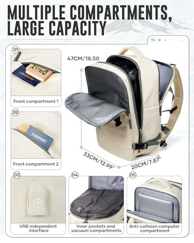 WEPOET Vacuum Backpack Travel with Pump for Man Women, Travel Carry on Flight Approved, Large Capacity Compression Backpack, Waterproof Laptop Backpacks Casual Daypack, White and Green — view 2