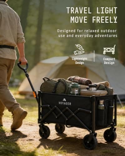 Voyager Folding Camping Wagon 70L, Collapsible Festival Trolley, Black — view 3
