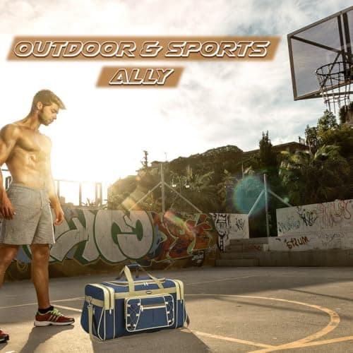 Travel Duffle Bags for Men Weekender Over Night Carry On Bag Lightweight Extra Large Oxford Duffel Gym Sturdy Luggage Water-Proof for Men & Women 26" XL (Blue Gold) — view 6