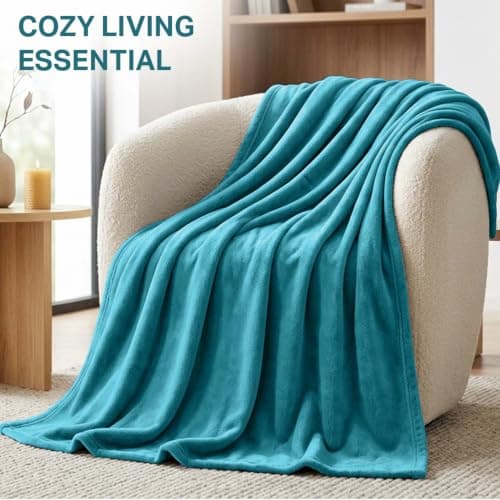 AMEHA Double Fleece Blanket for Bed Settees Cozy Throws for Sofas Warm Throws for Adults Soft Fluffy Blanket, Teal 150cm X 200 cm — view 3