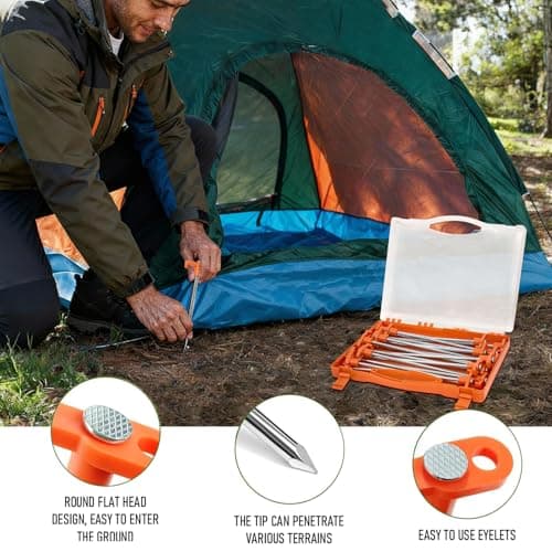 Taylor & Brown 20 Pack Heavy Duty Metal Tent Pegs Ground Pegs - Hard Ground Camping Pegs For Tent, Awning & Tarpaulin, Long Steel Rock Ground Stakes With Plastic Storage Case — view 3