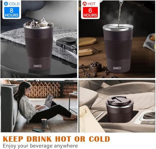 qisheng Coffee Travel Mug, 380ml Insulated Coffee Cup with Leakproof Lid- Reusable Cups Stainless Steel Double Wall Vacuum Thermal Mug for Hot and Cold Water Tea - Blue — view 5