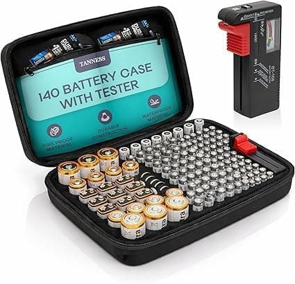 Tanness 140 Battery Organizer Storage Case with Tester - Large Capacity Shockproof Holder Bag for AA, AAA, 9V, C & D Sizes - Portable Travel Organizer (Batteries Not Included)