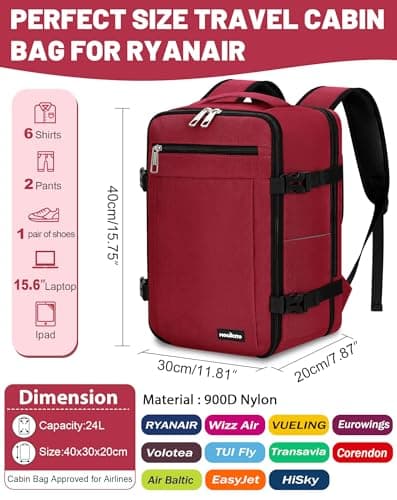 MOCOCITO Ryanair Cabin bags 40x30x20 Travel Backpac Expandable 40x30x20 to 40x30x25, 24L to 30L Carry On Weekend Trips Suitable for Ryanair, Wizz Air, Easyjet, Vueling — view 2