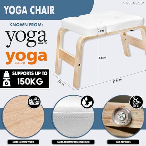VALENESS® Yoga Headstand Stool - Premium Quality Yoga Stool Including Yoga Strap, Yoga Block & Exercise Poster - Yoga Chair for Handstand Exercise Made of Solid Natural Wood — view 2