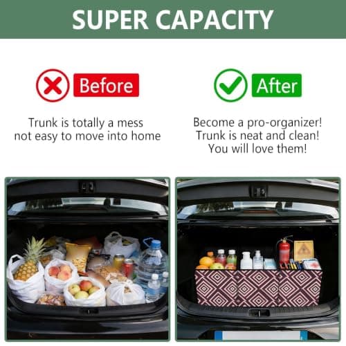 Car Trunk Organizer Reusable Bag for Shopping Shapes Maroon Pattern Cute Foldable Grocery Totes with Reinforced Bottom for Kitchen Storage, Travel Trips, 1 Pack — view 5