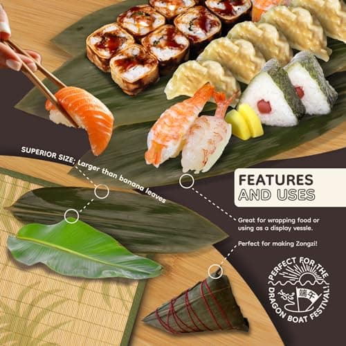 BambooMN Bamboo Leaves for Cooking Zongzi, Banana Leaf Alternative, Grilling/Barbeque, Natural Boiling Bags - 12.25 x 3.5 Inches - 100 pack — view 3