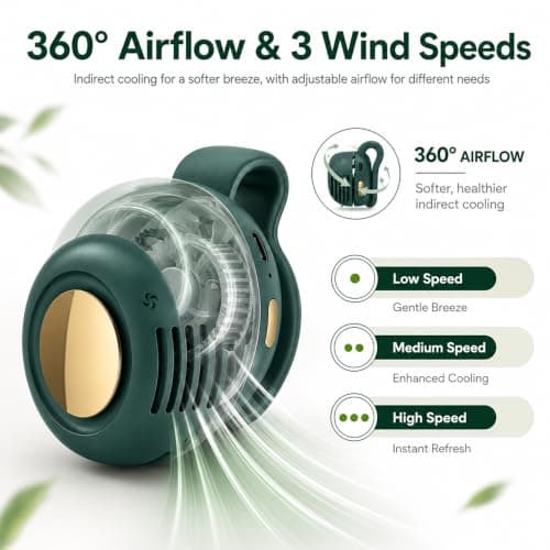 XPJBKC Clip on Fan for Clothes, Small Portable with 3 Speeds, Green | Clip On Mini Bladeless Fan, Rechargeable Hands Free, Whirlwind Clip Waist Neck Fan, for Outdoor Travel Office Household — view 4