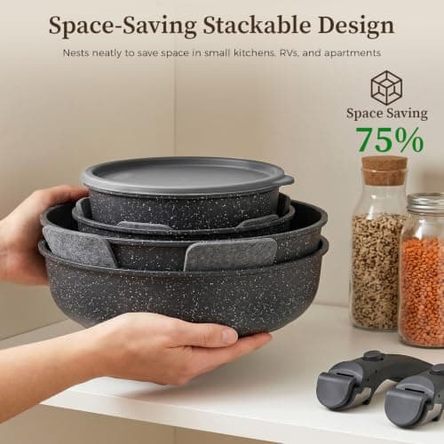 YASHE 15Pcs Nonstick Pots and Pans Set with Removable Handle, Oven Safe — view 6