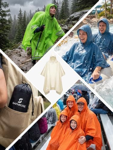 SaphiRose Hooded Rain Poncho Waterproof Raincoat Jacket for Men Women Adults, Cream, One Size — view 6