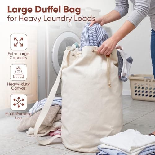 Canvas Duffel Bag - Drawstring, Leather Closure, Shoulder Strap. — view 3