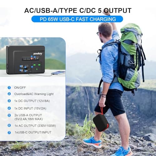 Powkey Power Bank 97.68Wh 100W/230V AC,PD 65W Solar Generator Camping — view 5