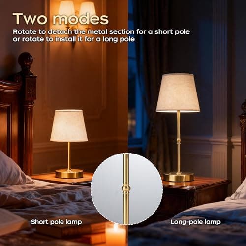 fuaoddda Cordless Rechargeable Table Lamp, 3000K USB Bedside Lamp Gold — view 3