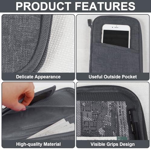 Passport Holder Travel Wallet, Large Capacity Travel Document Holder, RFID Blocking Waterproof Portable Travel Wallet Organiser for Cash Passport ID Card Credit Cards Flight Ticket Pen (Light Grey) — view 4