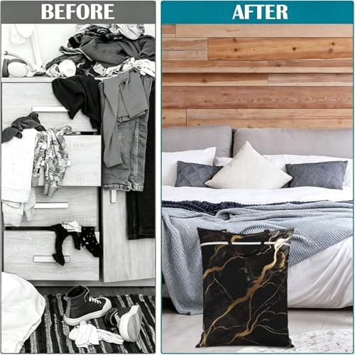 Black Gold Marble Travel Laundry Bag With Handle, 2pcs Large Waterproof Dirty Clothes Bags With Zipper, Foldable Swimsuit Workout Bag Washable Wet Clothes Storage Organizer For Dorm — view 4