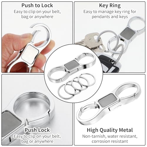 Thinp 2 Sets Key Chains for Car Keys, Detachable Key Ring Quick Release Keychain with 4 Key Rings Heavy Duty Car Key Organizer Key Chain Holder Clip for Men and Women (Silver) — view 3