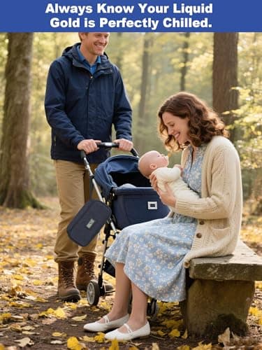 YOUSHARES Breastmilk Cooler Bag - Breast Milk Cooler Travel Bag with Real-Time Temperature Display, Breast Milk Storage Bag with 2 Ice Pack, Small Cool Bag for Insulated Bottle for Breastfeeding(Navy) — view 6