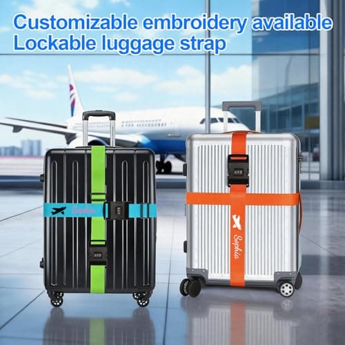 Personalized Luggage Straps Personalized with TSA Approved Lock, Custom Embroidered Name Travel Suitcase Belt with Buckle, 200CM Adjustable Luggage Straps (combination lock, 1) — view 2