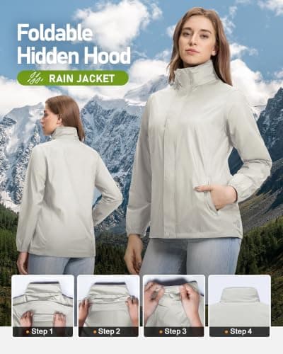 Outdoor Ventures Women's Raincoat Waterproof Rain Jacket Foldaway Hood — view 3