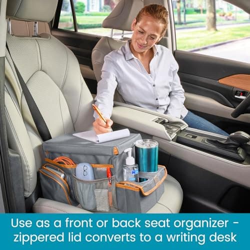 High Road CarHop Car Seat Organizer for Kids and Adults with Cup Holder Tray, Side Pockets and Cooler Compartment (Medium, Gray) — view 6