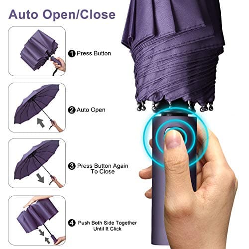 YumSur Compact Travel Umbrella - Windproof, Reinforced Canopy, Tested in 60mph Winds, 10 Ribs Reinforced Windproof Umbrella, One Touch Auto Open/Close Multiple Colors for Men & Women — view 3